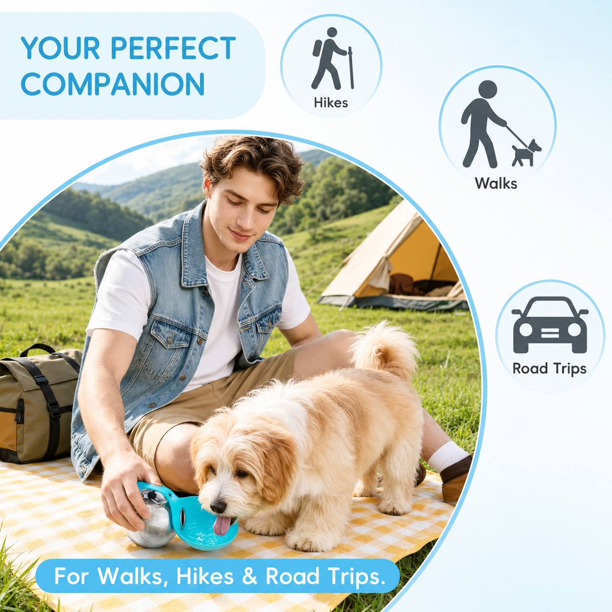 Bouteille de voyage portable 2 en 1 Petvens™ pour animaux de compagnie