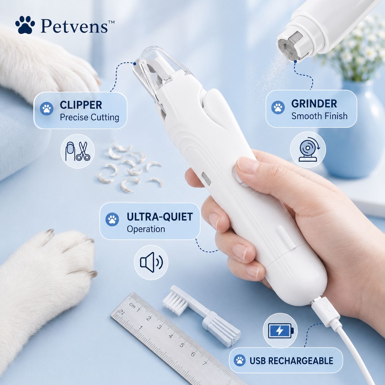 Petvens™ - Coupe-ongles 2 en 1 pour chien (ponceuse et coupe-ongles)