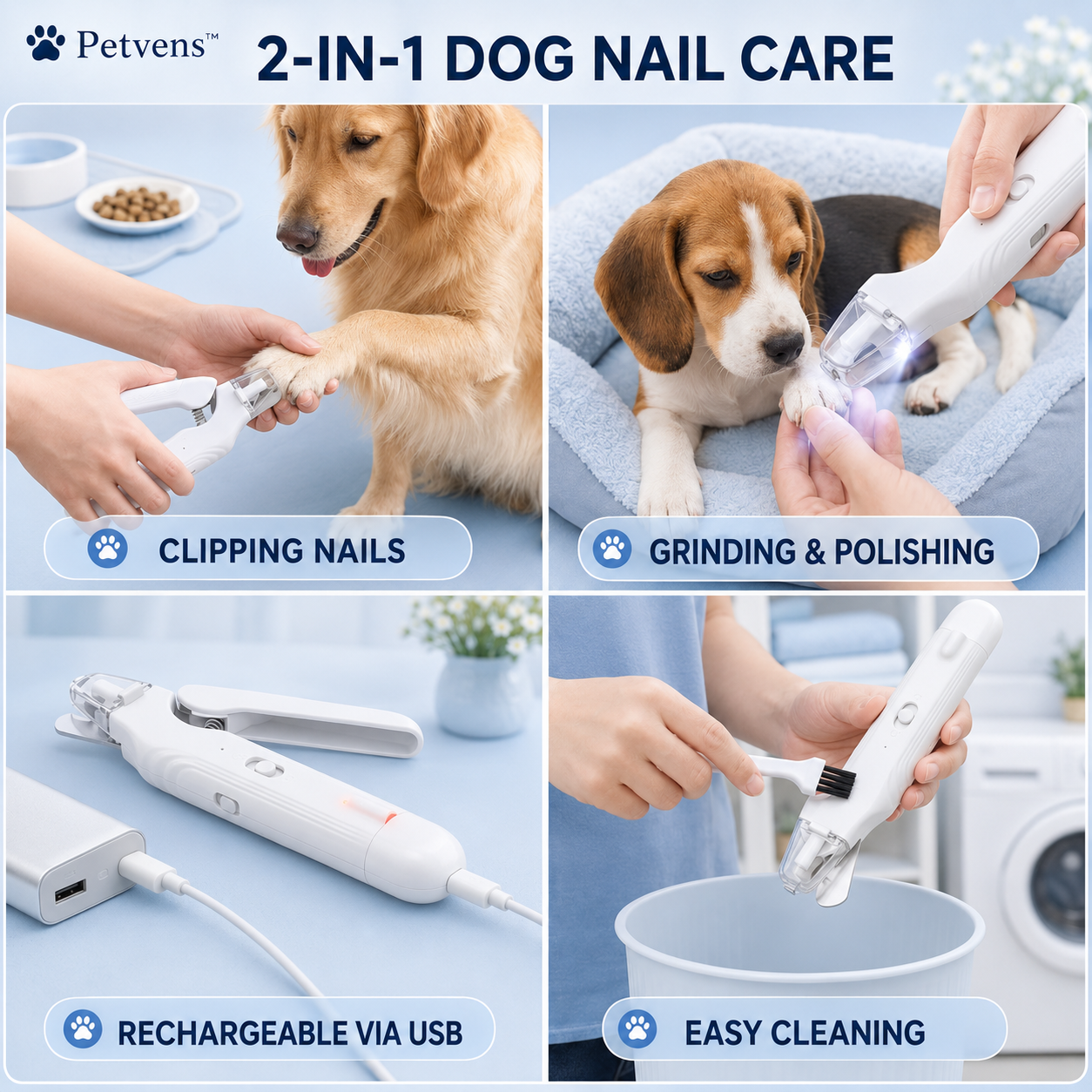 Petvens™ - Coupe-ongles 2 en 1 pour chien (ponceuse et coupe-ongles)